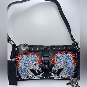 New Ed Hardy Small Purse Bag Horses Tattoo Dead Alive Studs Black NWT Y2K